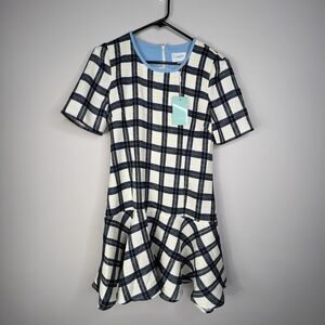 Jovonna London White Blue Yellow Plaid Drop Waist Flounce Mini Dress 6 Fairycore